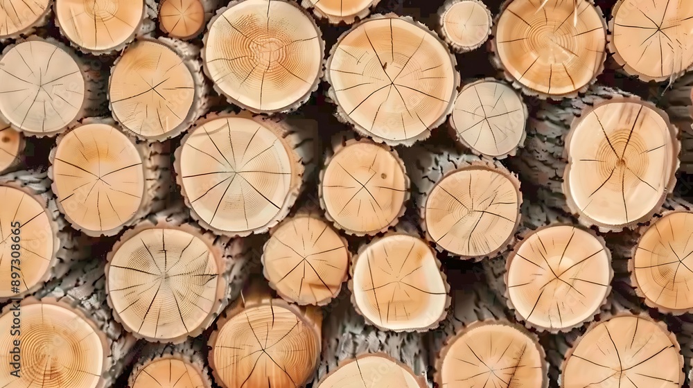Stacked Cut Logs of Wood Displaying Natural Patterns and Textures Stacked Cut Logs of Wood Displaying Natural Patterns and Textures