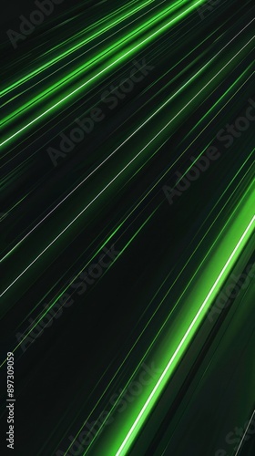 Abstract linear green light beams on a dark background