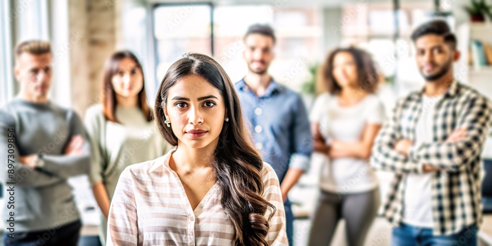 Confident Businesswoman Leading Her Team. A confident businesswoman stands with her arms crossed, radiating leadership and success. Confident Businesswoman Leading Her Team. A confident businesswoman stands with her arms crossed, radiating leadership and success.