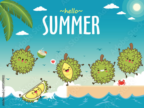 Vintage food poster design with durian character.