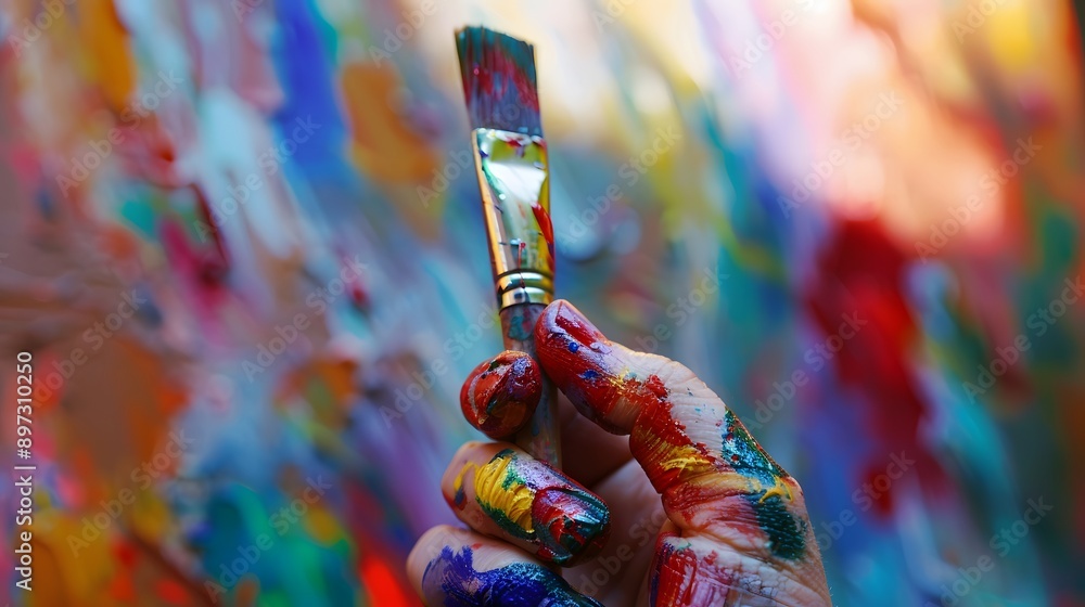 Hand Holding a Paintbrush: A hand holding a paintbrush dipped in colorful paint, ready to create art.
Hand Holding a Paintbrush: A hand holding a paintbrush dipped in colorful paint, ready to create art.