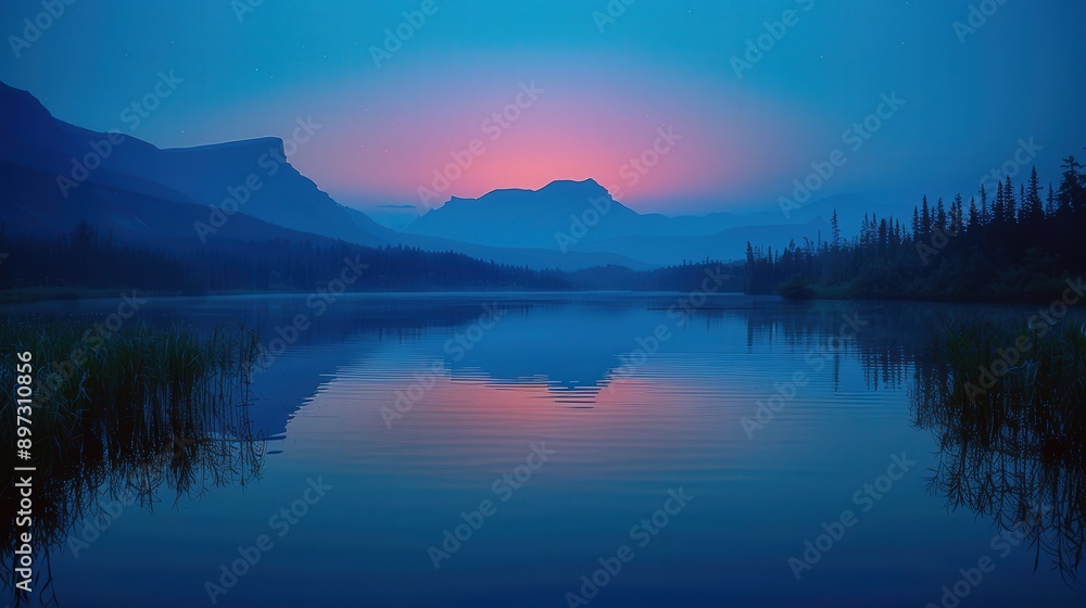 Serene Sunset Reflection on Tranquil Mountain Lake Serene Sunset Reflection on Tranquil Mountain Lake