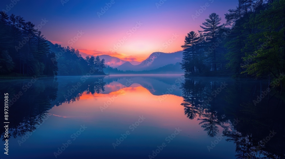 Serene Sunset Reflections at a Tranquil Mountain Lake Serene Sunset Reflections at a Tranquil Mountain Lake