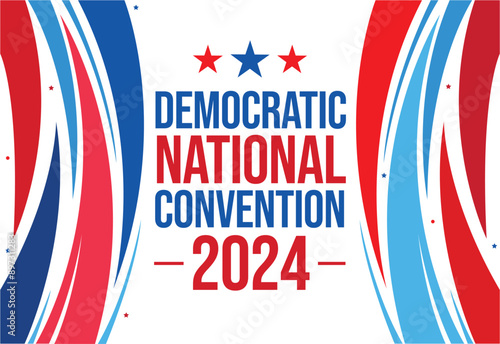 Upcoming Democratic National Convention 2024 Vector Design with shapes and Typography. DNC 2024 backdrop