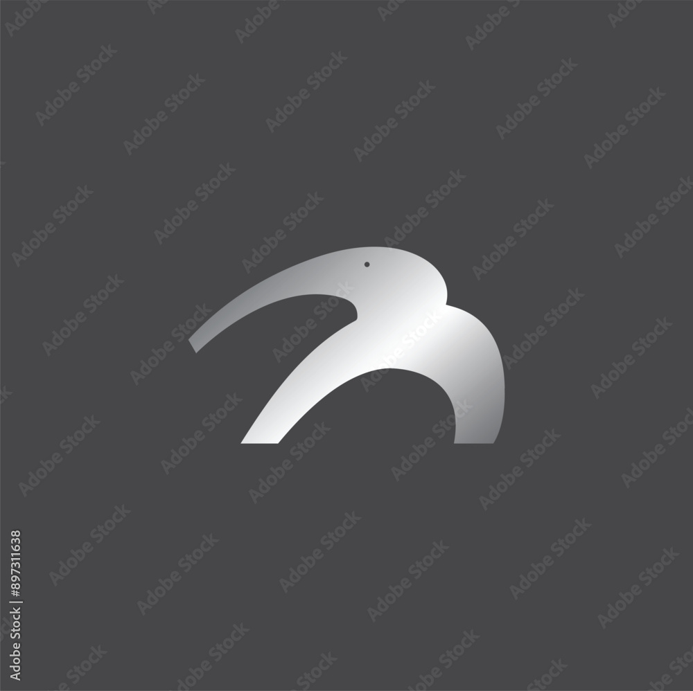 Naklejka premium Elephant with trunk minimalist steel gradient logo shape design and black backdrop. Elephant vector steel logo