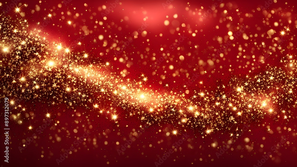 Red liquid with tints of golden glitters. Red background with a scattering of gold sparkles. Magic Galaxy of golden dust particles in red fluid with burgundy tints Red liquid with tints of golden glitters. Red background with a scattering of gold sparkles. Magic Galaxy of golden dust particles in red fluid with burgundy tints