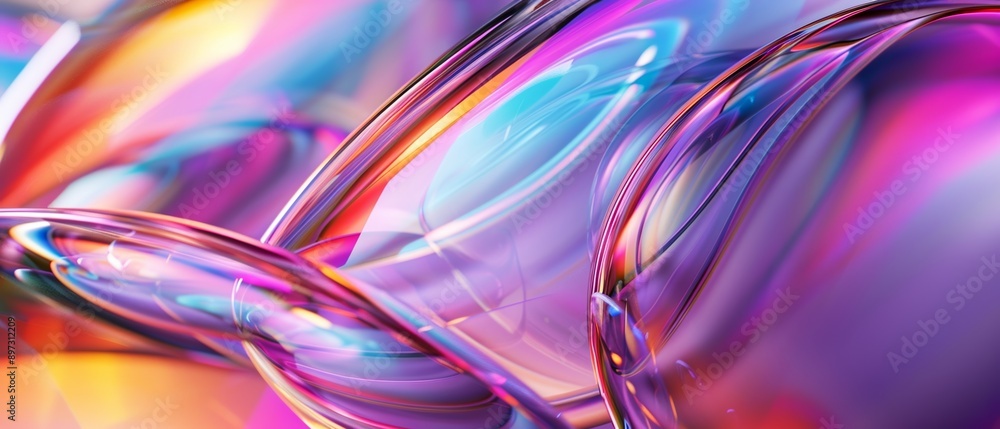 Colorful abstract background with wavy shapes reflecting light, creating a sense of depth and movement Colorful abstract background with wavy shapes reflecting light, creating a sense of depth and movement