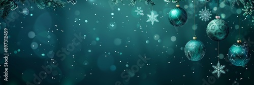 Wallpaper Mural A vector background with hanging teal Christmas balls and snowflakes on a dark blue and green colored banner Torontodigital.ca
