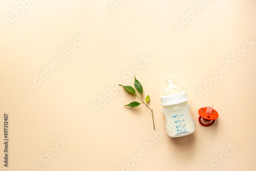 Wallpaper Mural Baby kids flat lay with milk in bottle, top view Torontodigital.ca