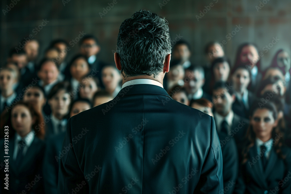 Rear View of Business Coach Facing a Group of People in office Rear View of Business Coach Facing a Group of People in office
