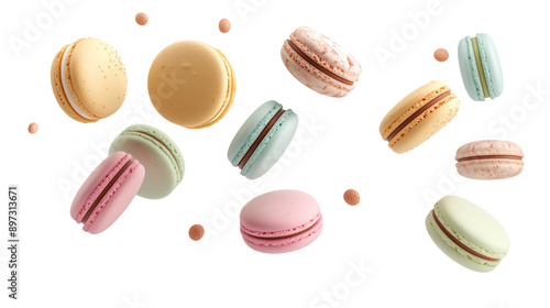 Wallpaper Mural A close-up of a variety of pastries, including macarons, with a white background Torontodigital.ca