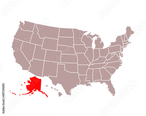 Alaska state map on USA map