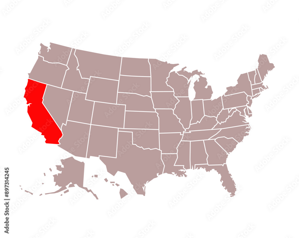 Fototapeta premium California state map on USA map