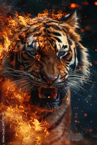 Wallpaper Mural Tiger with flames Torontodigital.ca