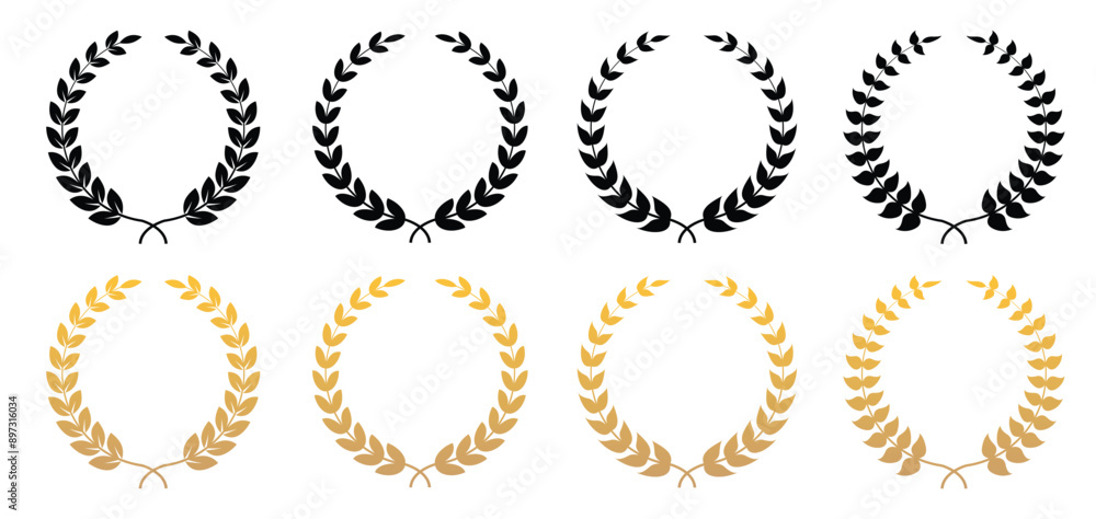 Vector black laurels set. black silhouette circular laurel foliate and oak wreaths depicting an award, achievement, heraldry, nobility. Vector black laurels set. black silhouette circular laurel foliate and oak wreaths depicting an award, achievement, heraldry, nobility.