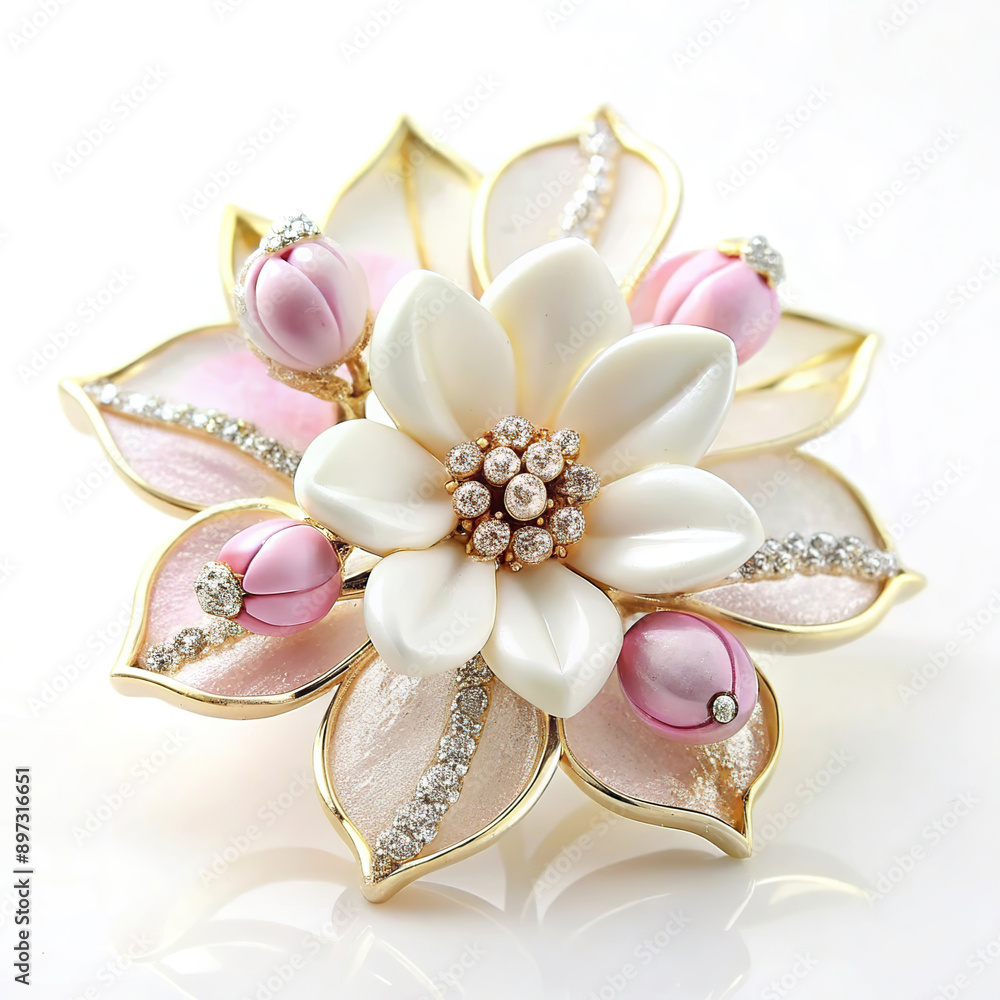 Flower brooch decorated with pearls and rhinestones Flower brooch decorated with pearls and rhinestones
