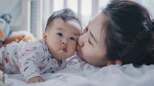 happy family. mother playing with her baby