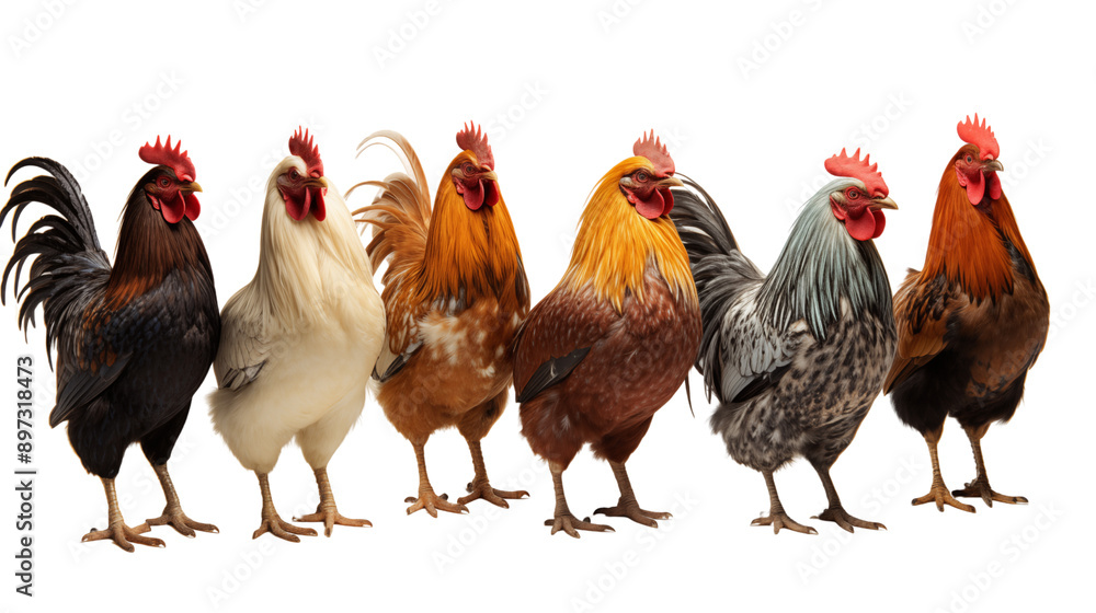 A set of chickens and a rooster in different angles transparent background. A set of chickens and a rooster in different angles transparent background.