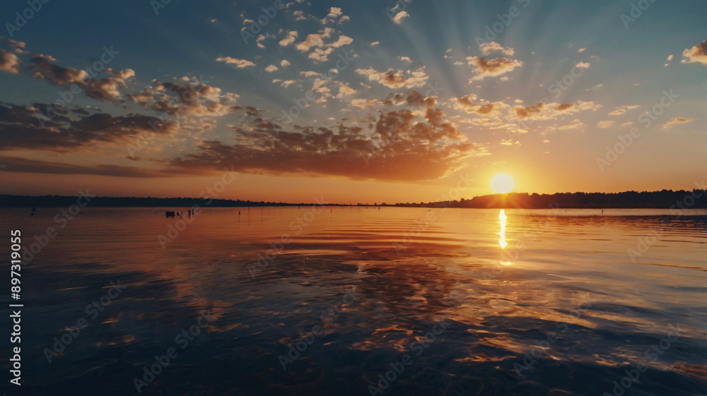 Serene Sunset Over a Tranquil Body of Water Serene Sunset Over a Tranquil Body of Water