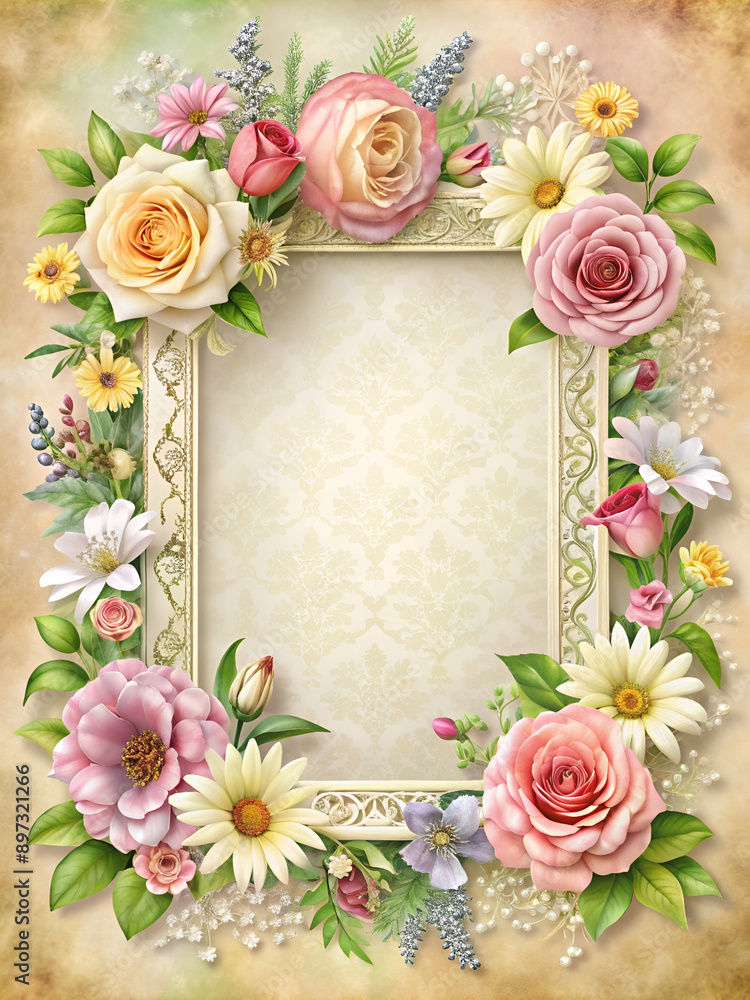 flower card with roses and frame flower card with roses and frame