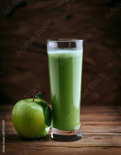 Photo of apple smoothie on the table