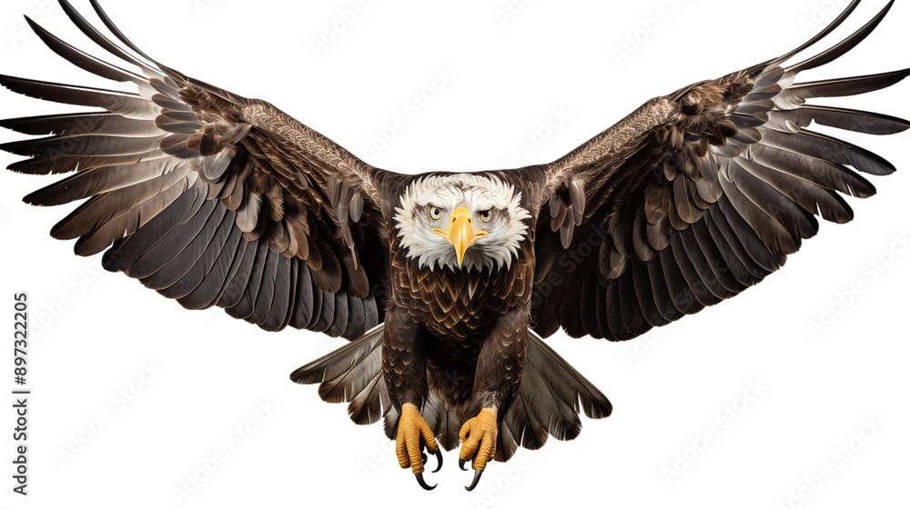 Obraz premium An American bald eagle flying transparent background.
