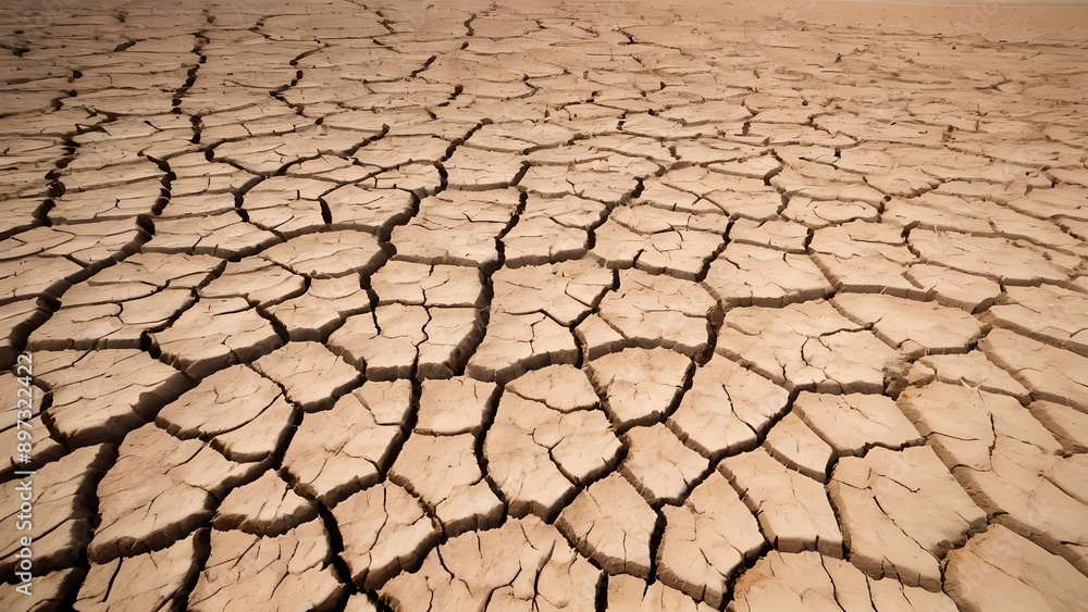 Cracked dry earth soil surface. Nature environment ground drought, desert land heat, climate change and global warming, hot summer weather