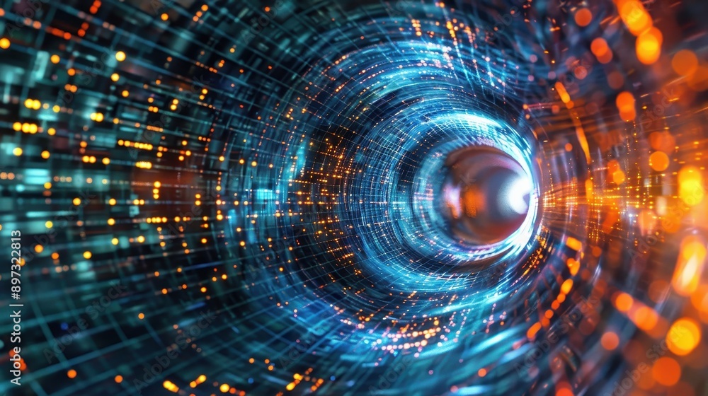 A vibrant digital tunnel filled with glowing lights, representing the flow of energy and data in a futuristic landscape. A vibrant digital tunnel filled with glowing lights, representing the flow of energy and data in a futuristic landscape.