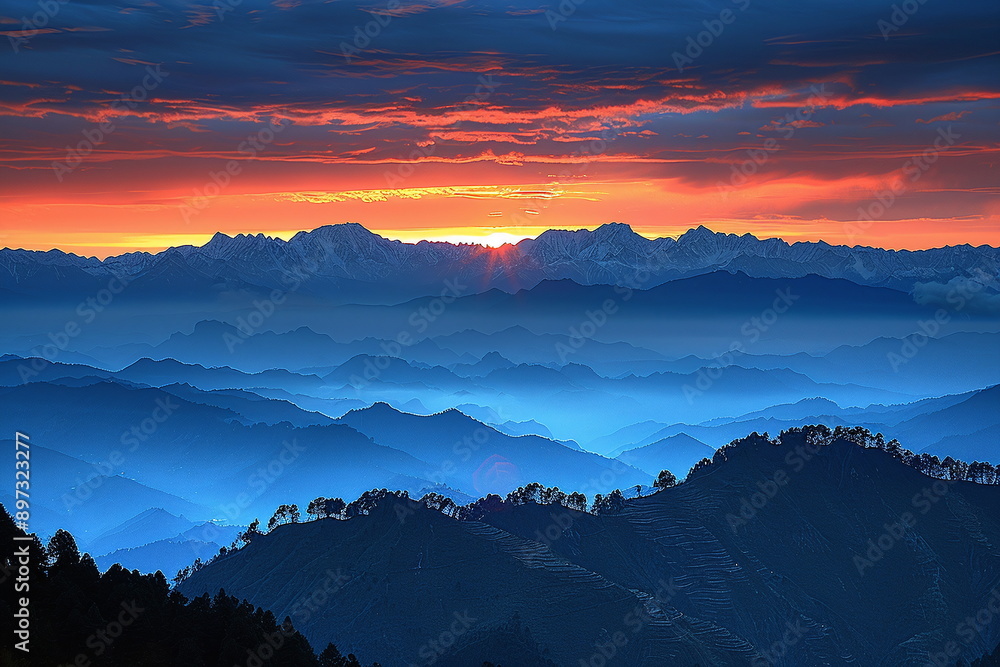 Obraz premium Fictional Himalayan Peaks Awash in Dawn's Glow Generated by AI