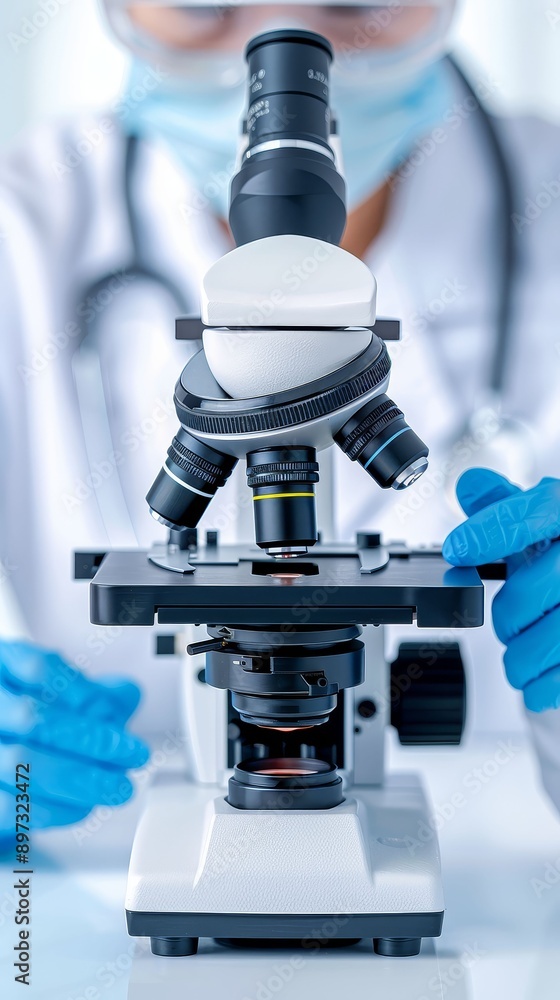 Laboratory technician using a microscope to study samples, research, technology, Laboratory technician using a microscope to study samples, research, technology,
