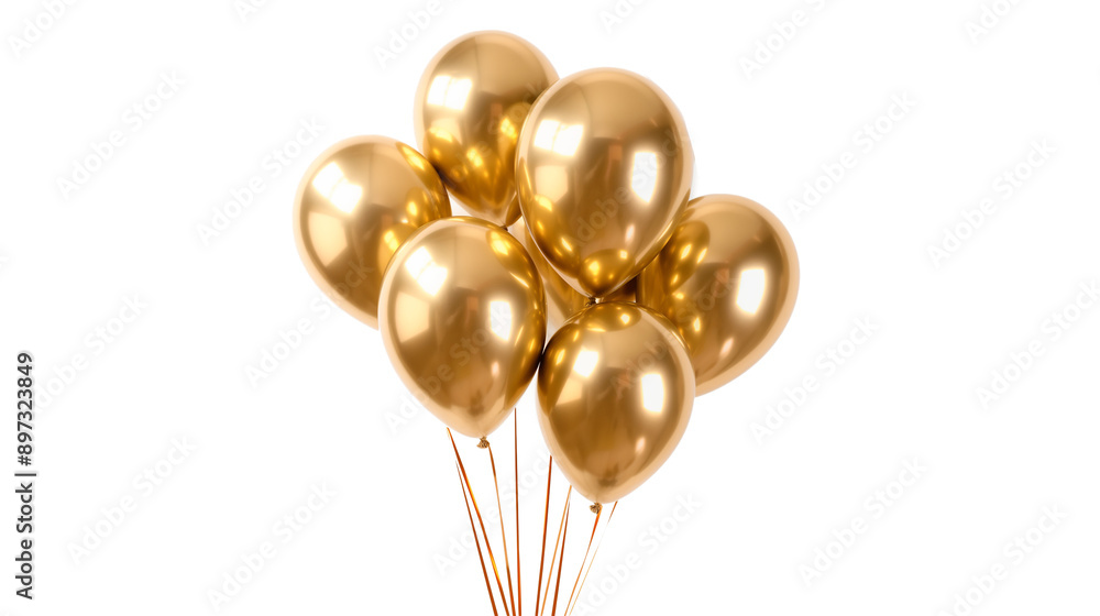 A bunch of gold balloons are tied together isolated on a transparent background A bunch of gold balloons are tied together isolated on a transparent background