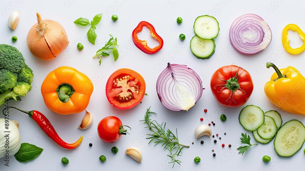 Fresh vegetables spread on a table, showcasing vibrant colors and variety, perfect for healthy cooking and meal preparation. Fresh vegetables spread on a table, showcasing vibrant colors and variety, perfect for healthy cooking and meal preparation.