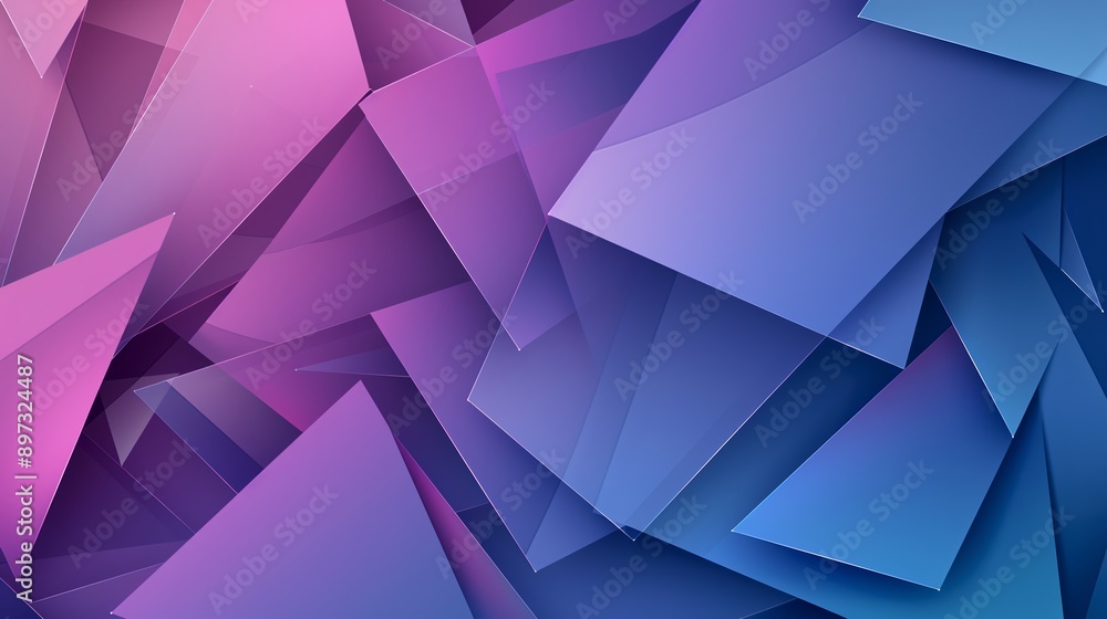 Obraz premium Abstract background with overlapping geometric shapes in shades of blue and purple, creating a sense of depth