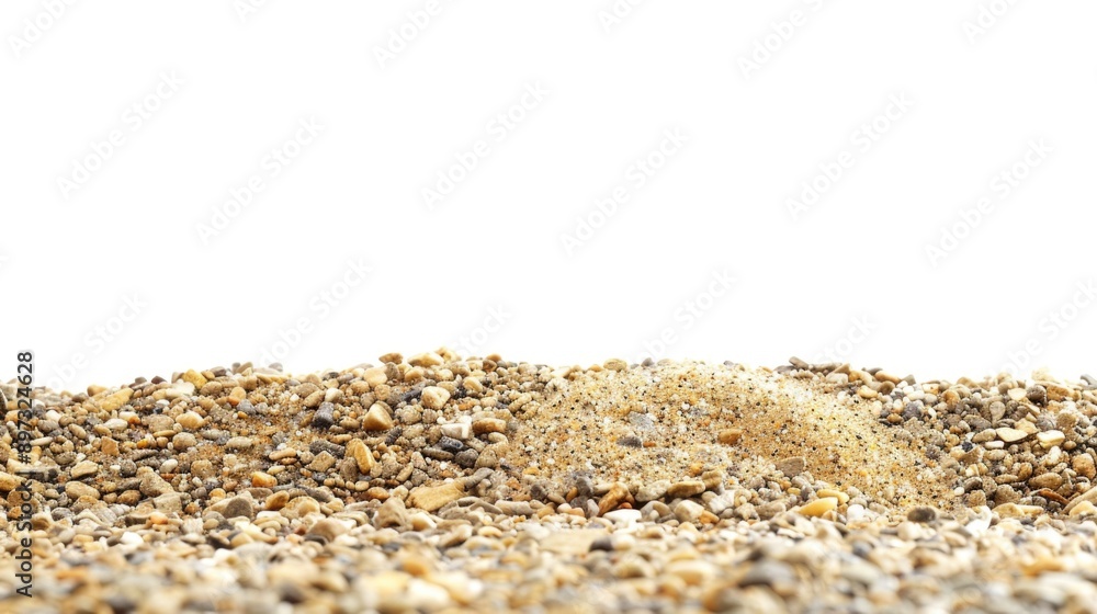 A pile of sand and gravel on a beach A pile of sand and gravel on a beach