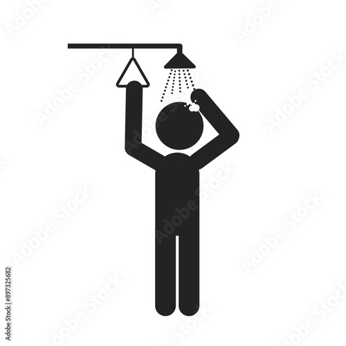 Isolated pictogram sign emergency shower, with illustration stick figure shower water and medic cross icon