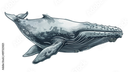 A whale is swimming in the ocean isolated on a transparent background