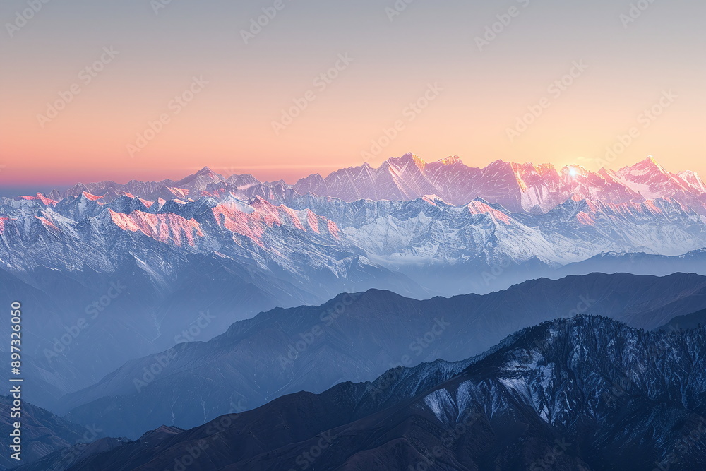 Fictional Himalayan Peaks Awash in Dawn's Glow Generated by AI Fictional Himalayan Peaks Awash in Dawn's Glow Generated by AI