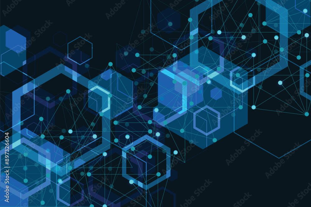 Technology abstract lines and dots connect background with hexagons. Hexagons connection digital data and big data concept Technology abstract lines and dots connect background with hexagons. Hexagons connection digital data and big data concept
