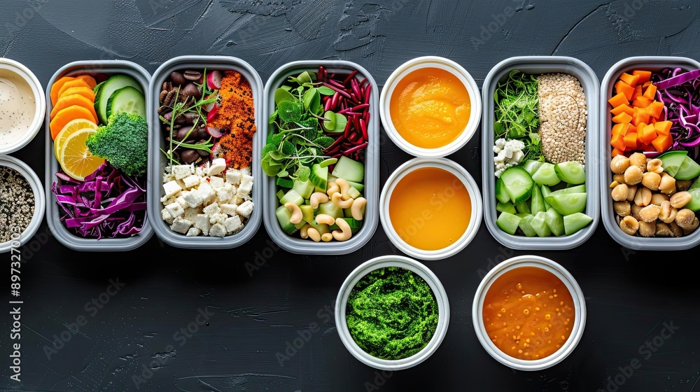 Freshly prepared meal ingredients in vibrant colors, perfect for healthy eating and meal prep inspiration. Freshly prepared meal ingredients in vibrant colors, perfect for healthy eating and meal prep inspiration.