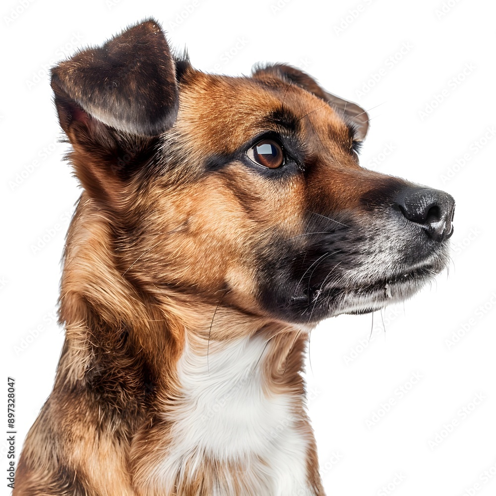 Close-Up Portrait Of Dog's Head Against White Background Close-Up Portrait Of Dog's Head Against White Background