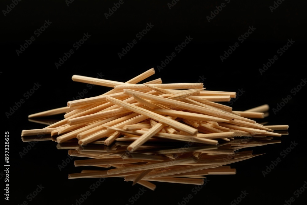 A stack of toothpicks arranged neatly on a table surface A stack of toothpicks arranged neatly on a table surface