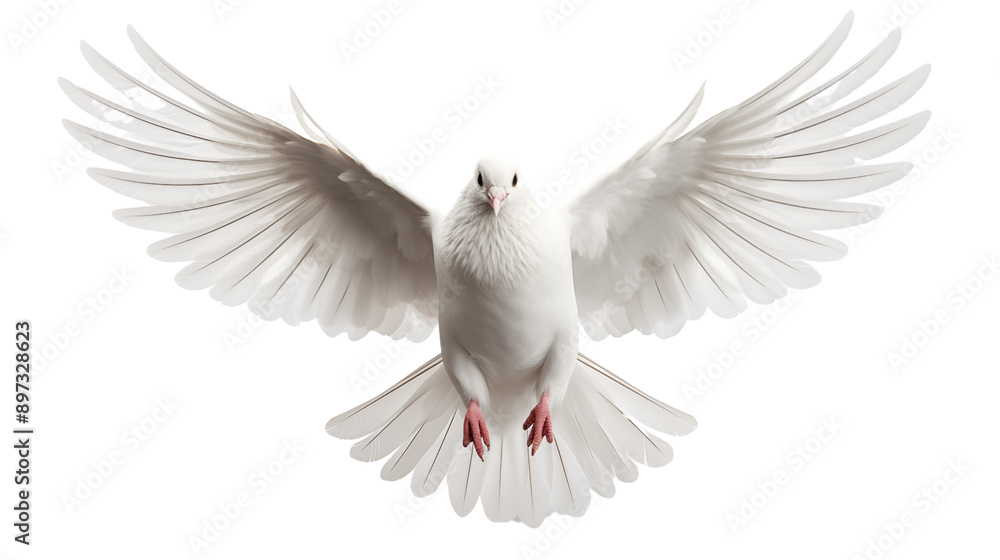 Fototapeta premium Beautiful white dove flying transparent background.