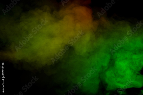 Red and green steam on a black background.