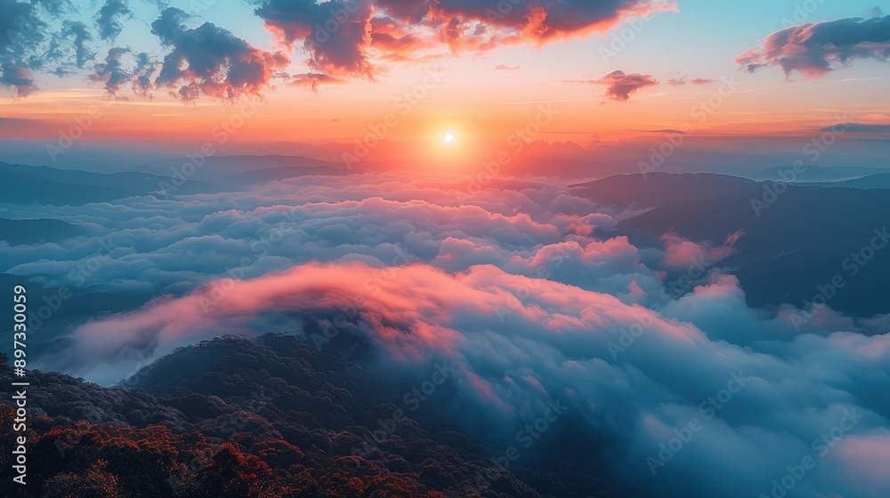 Breathtaking Sunset over the Misty Mountains Breathtaking Sunset over the Misty Mountains