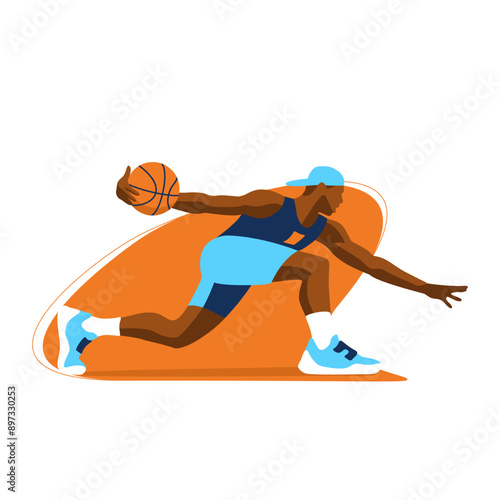 Street Hustle: Vector Illustration of a Male Basketball Player Dribbling in Action