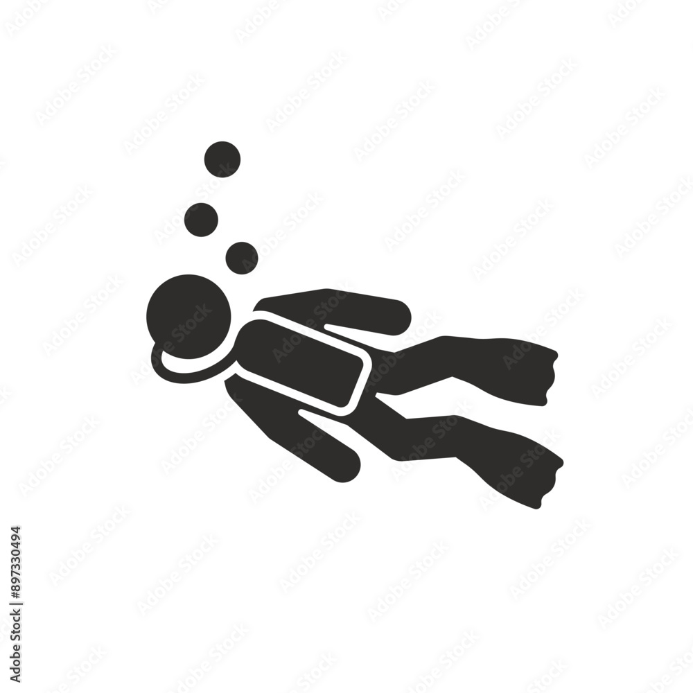 diver with aqualung icon, diving underwater, flat vector illustration diver with aqualung icon, diving underwater, flat vector illustration