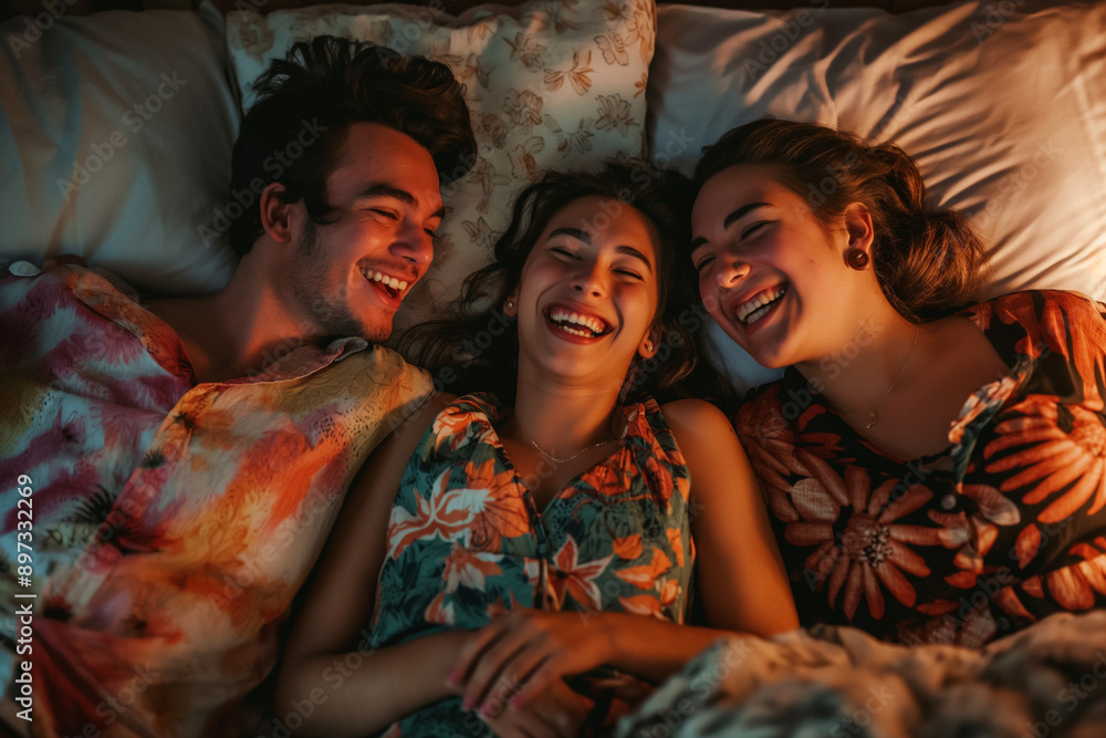 Joyful Polyamorous Relationship Relaxing Together Joyful Polyamorous Relationship Relaxing Together