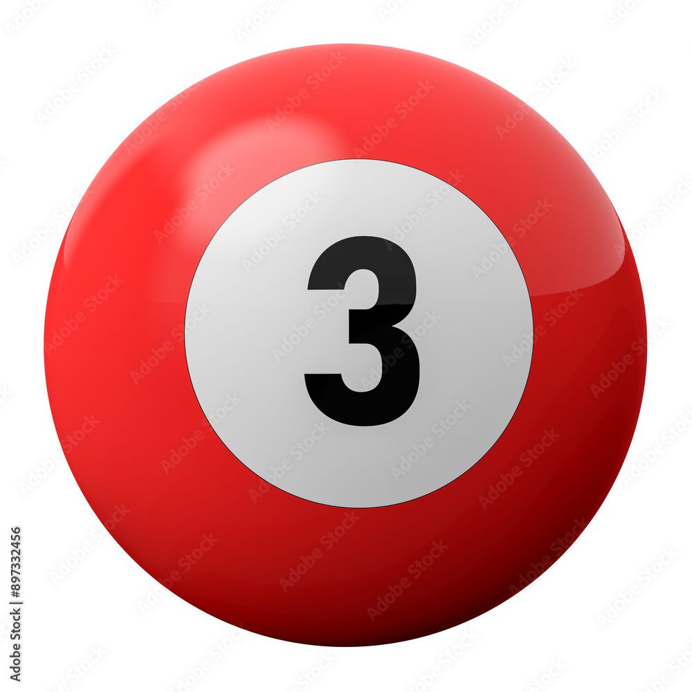 3D Render of Red Billiard Ball Number 3 3D Render of Red Billiard Ball Number 3