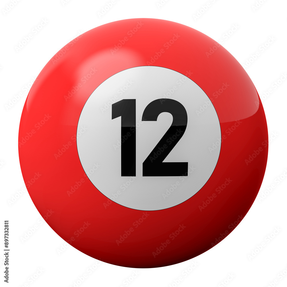 Fototapeta premium 3D Render of Red Billiard Ball Number 12