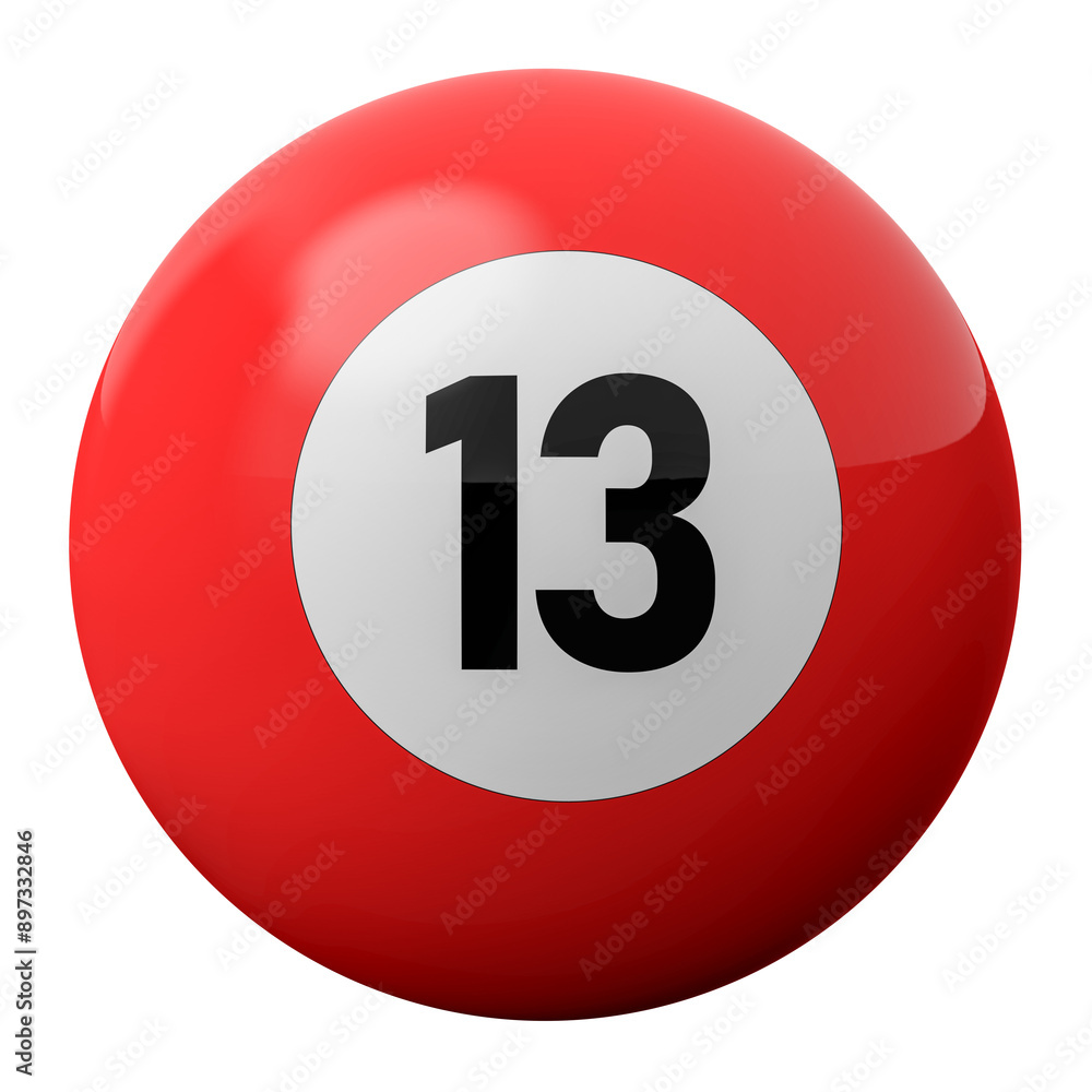 3D Render of Red Billiard Ball Number 13 3D Render of Red Billiard Ball Number 13